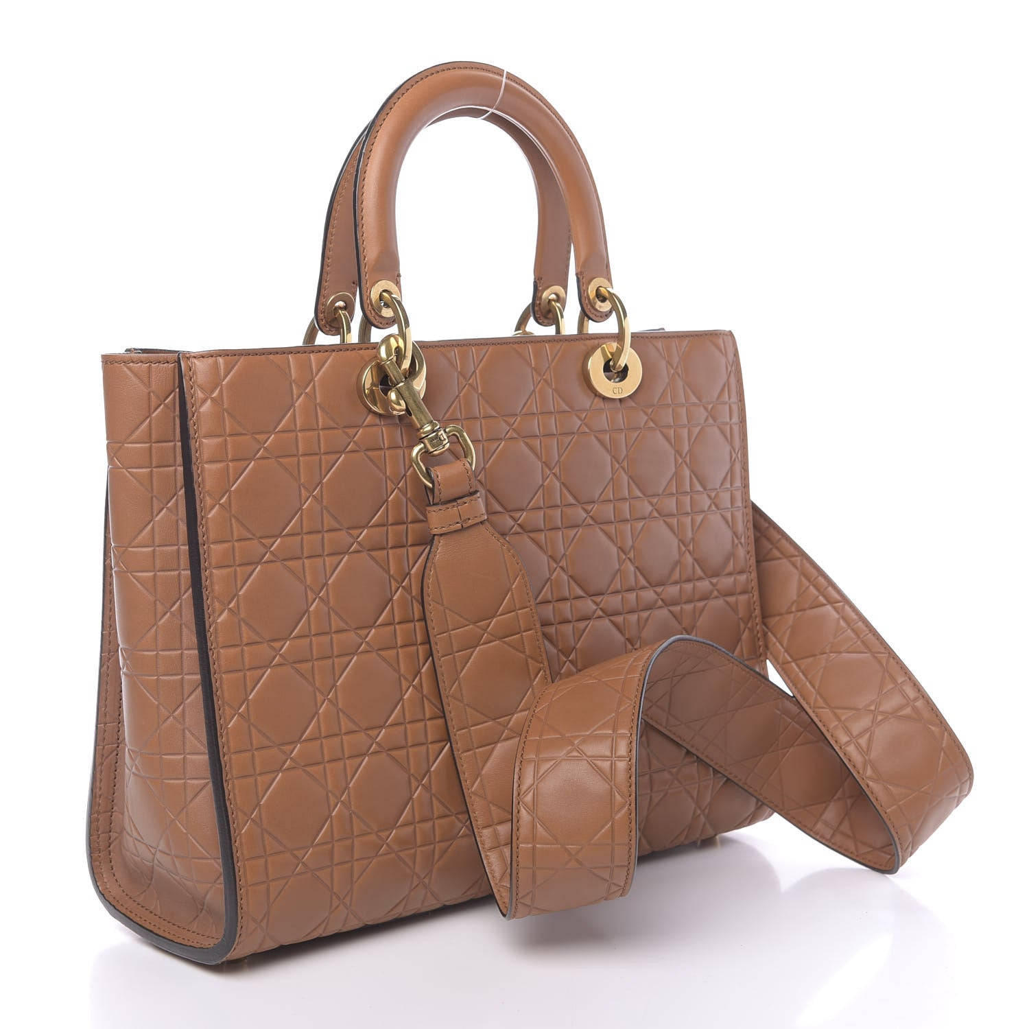 Christian Dior Lambskin Cannage Large Lady Dior Dark Beige 3 of 11