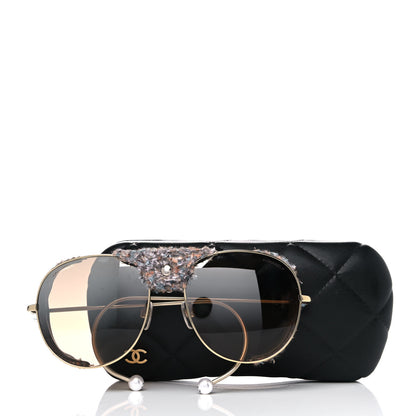 Chanel Tweed CC Pearl Sunglasses Gold Multicolor 9 of 9