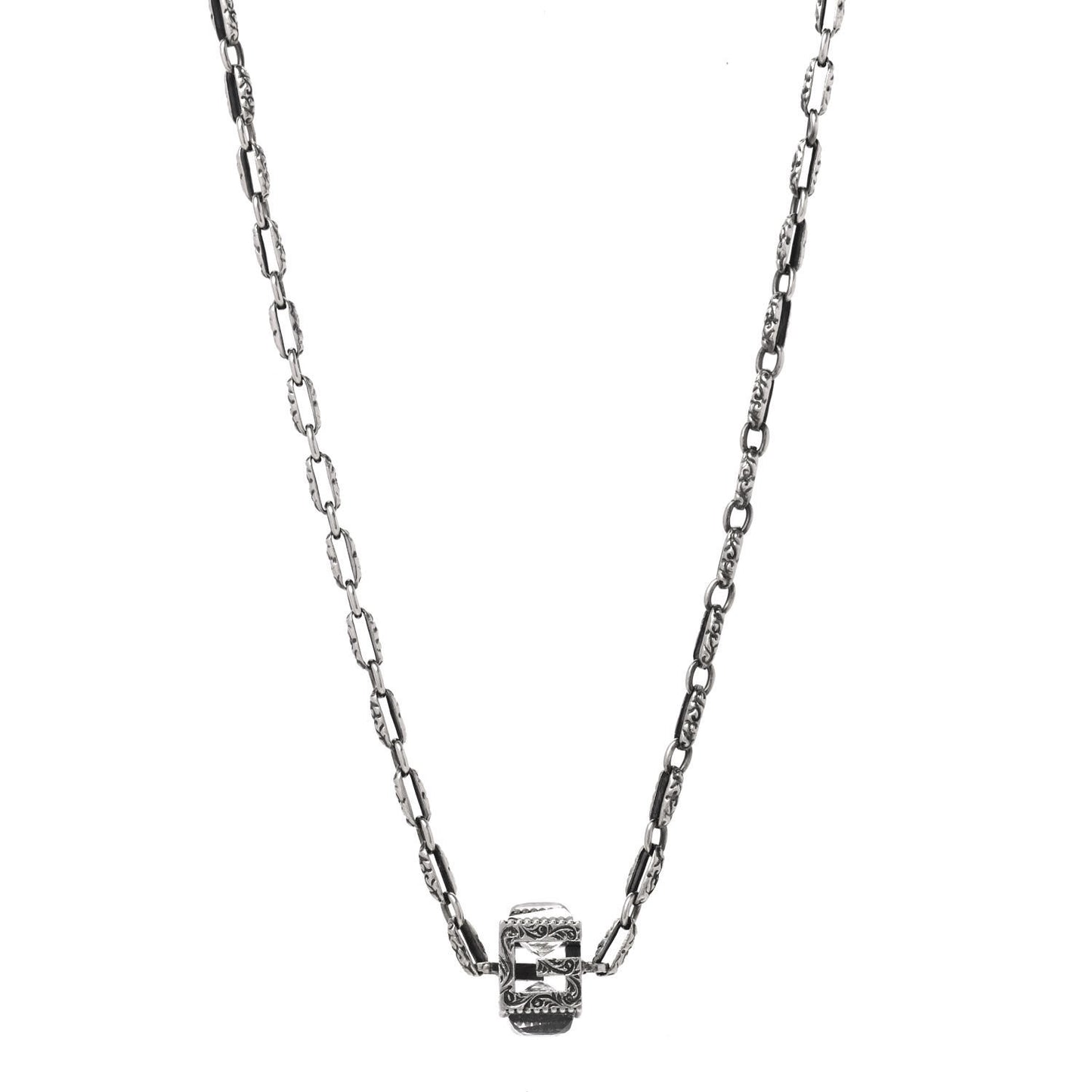Sterling Silver Rock Crystal Textured G-Cube Pendant Necklace