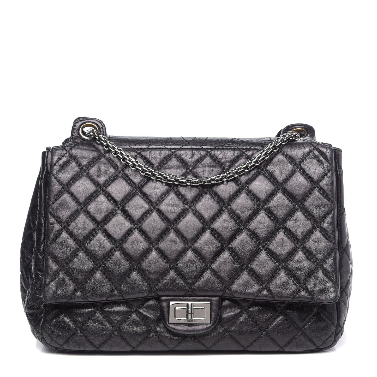 Metallic Aged Calfskin Quilted Reissue 2.55 Accordion Flap Black