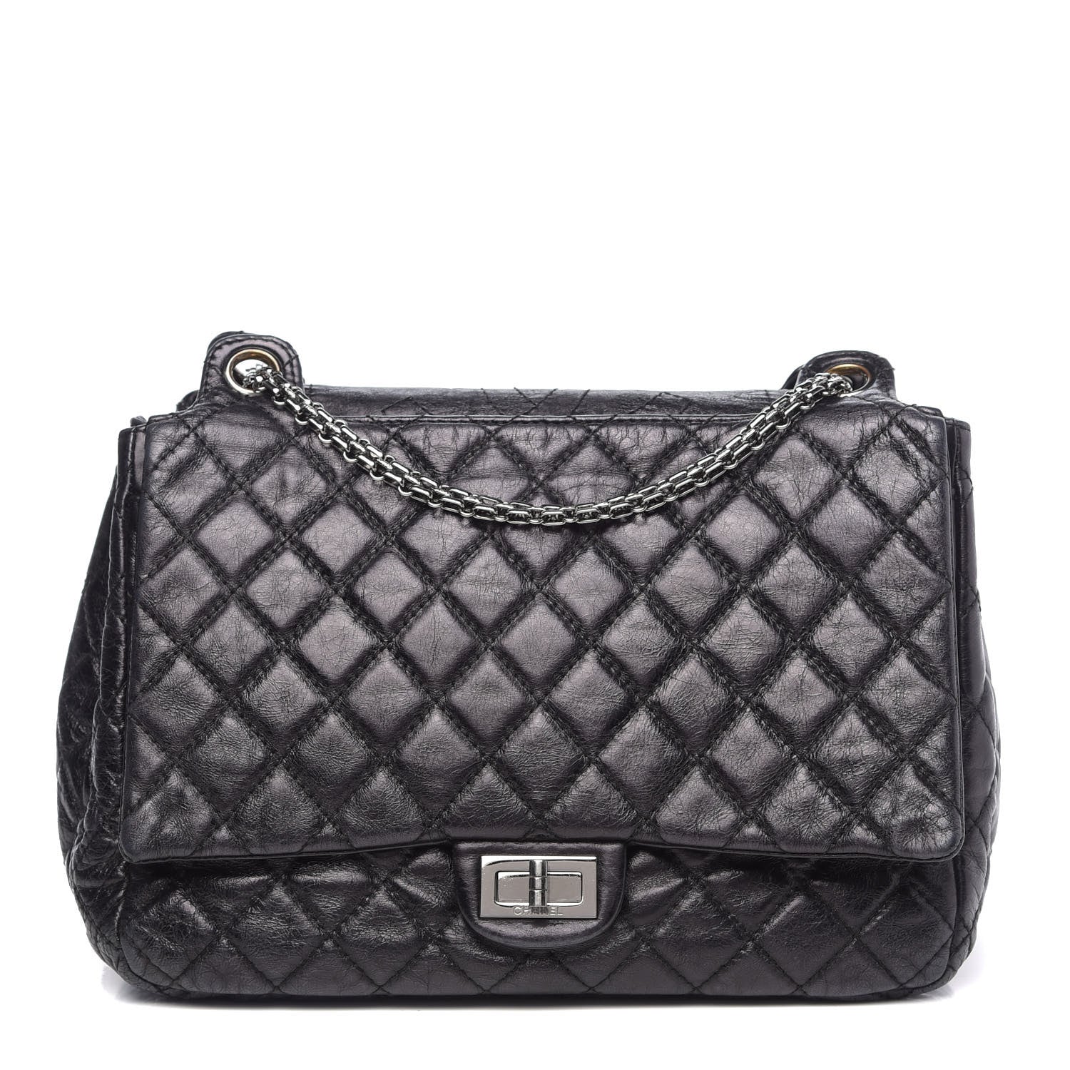 Chanel Metallic Aged Calfskin Quilted Reissue 2.55 Accordion Flap Black 1 of 13