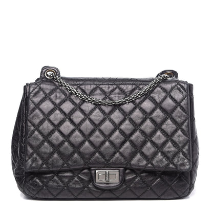 Chanel Metallic Aged Calfskin Quilted Reissue 2.55 Accordion Flap Black 1 of 13