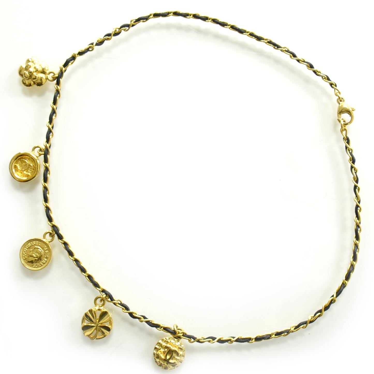Leather and Metal Iconic Charm Chain Necklace Gold