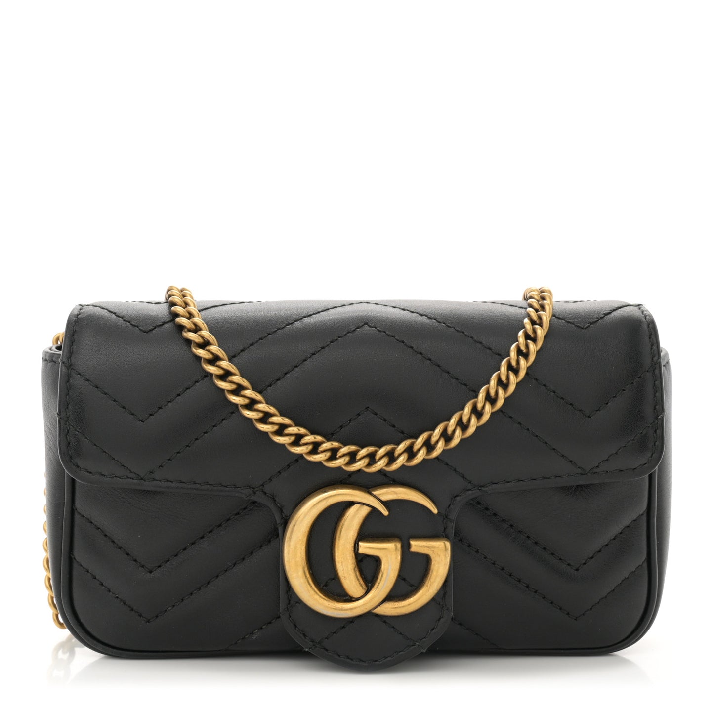 Calfskin Matelasse Super Mini GG Marmont Shoulder Bag Black