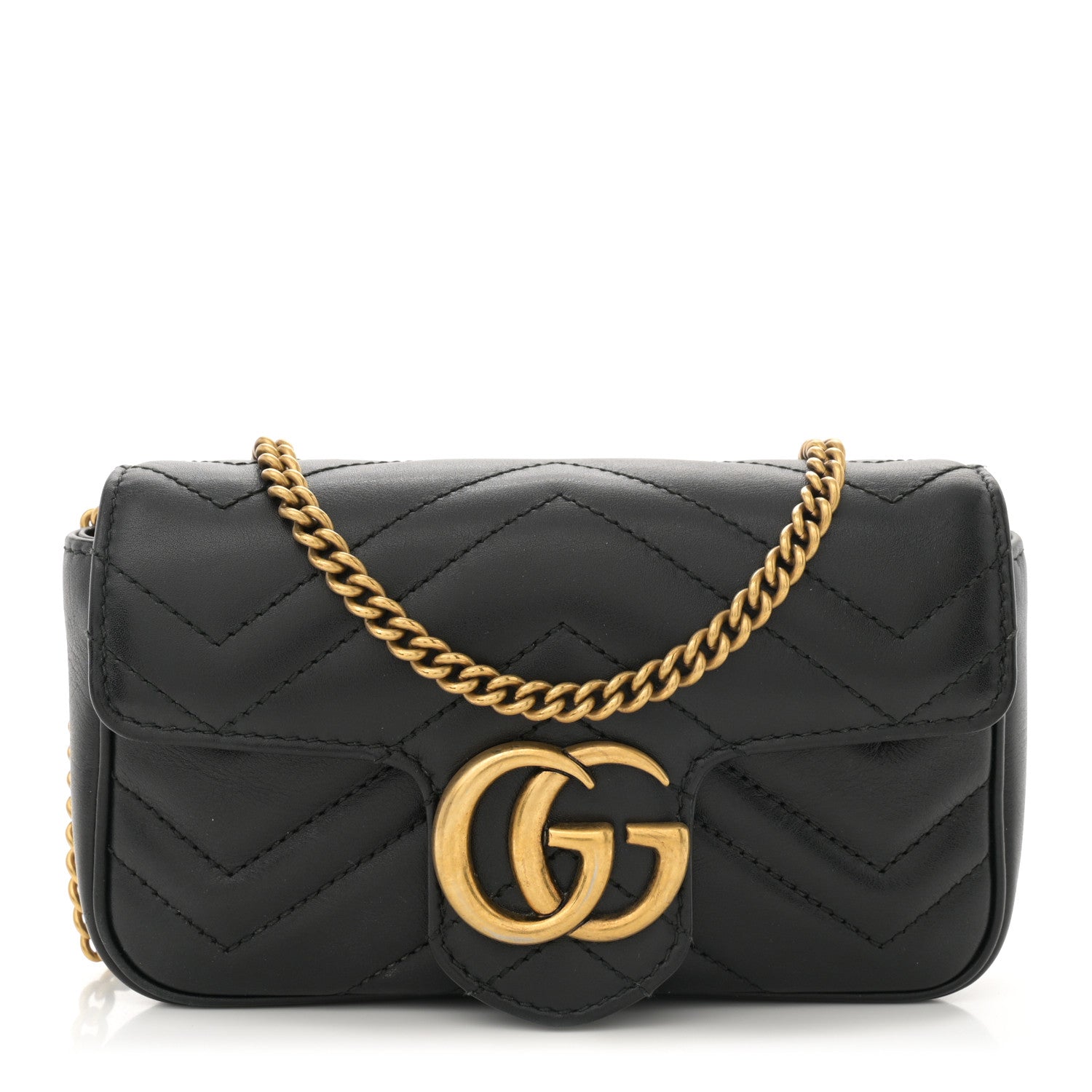 Gucci Calfskin Matelasse Super Mini GG Marmont Shoulder Bag Black 1 of 10