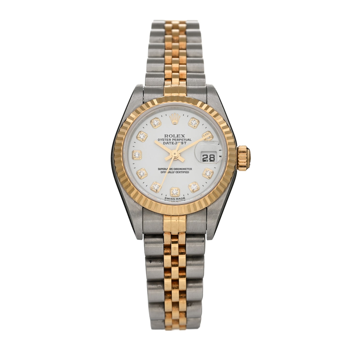 Stainless Steel 18K Yellow Gold Diamond 26mm Oyster Perpetual Datejust Watch White 79173