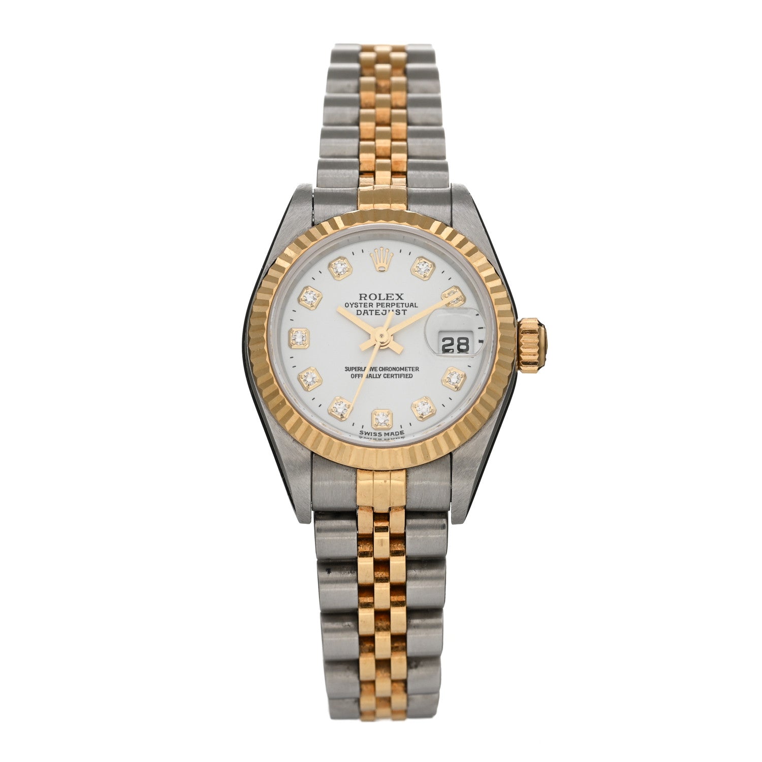 Rolex Stainless Steel 18K Yellow Gold Diamond 26mm Oyster Perpetual Datejust Watch White 79173 1 of 5
