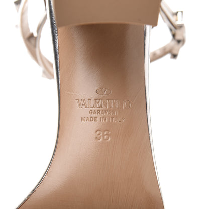 Valentino Garavani Metallic Pebbled Calfskin Rockstud Ankle Strap 60mm Sandals 36 Skin 7 of 8