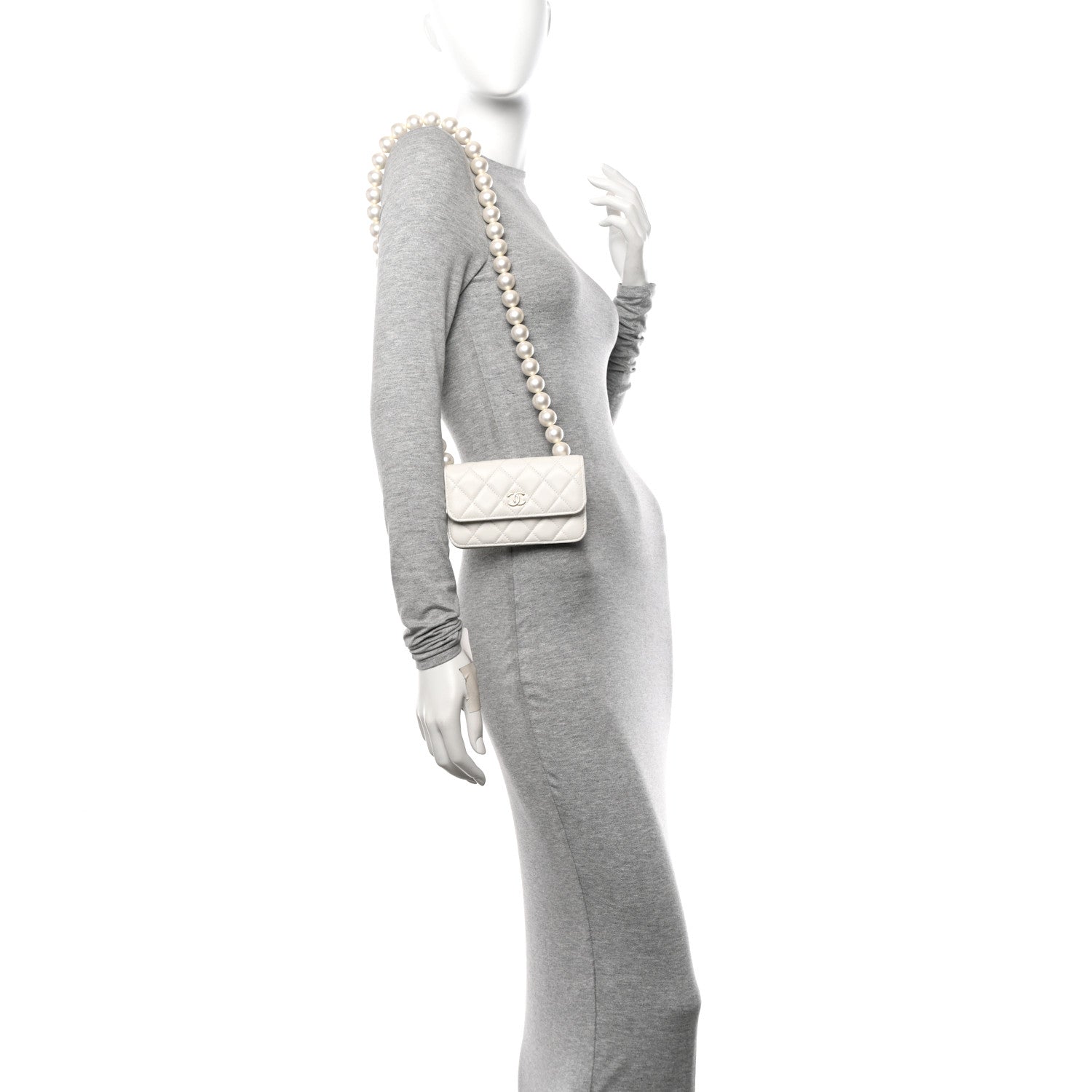 Chanel Calfskin Quilted Maxi Pearls Clutch With Chain White 2 of 14