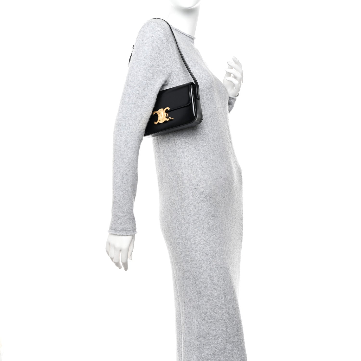 Celine Shiny Calfskin Triomphe Shoulder Bag Black 2 of 10