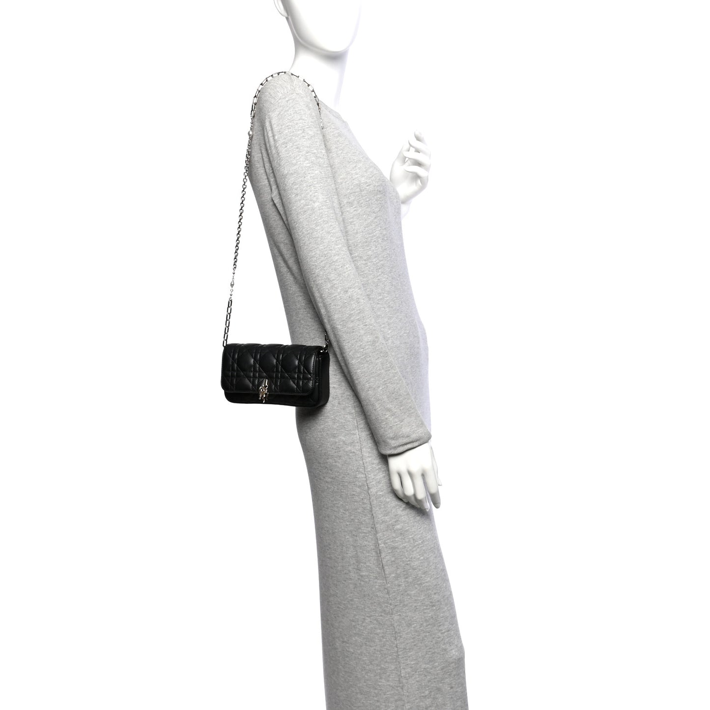 Lambskin Cannage Dior Talk Phone Pouch  Black
