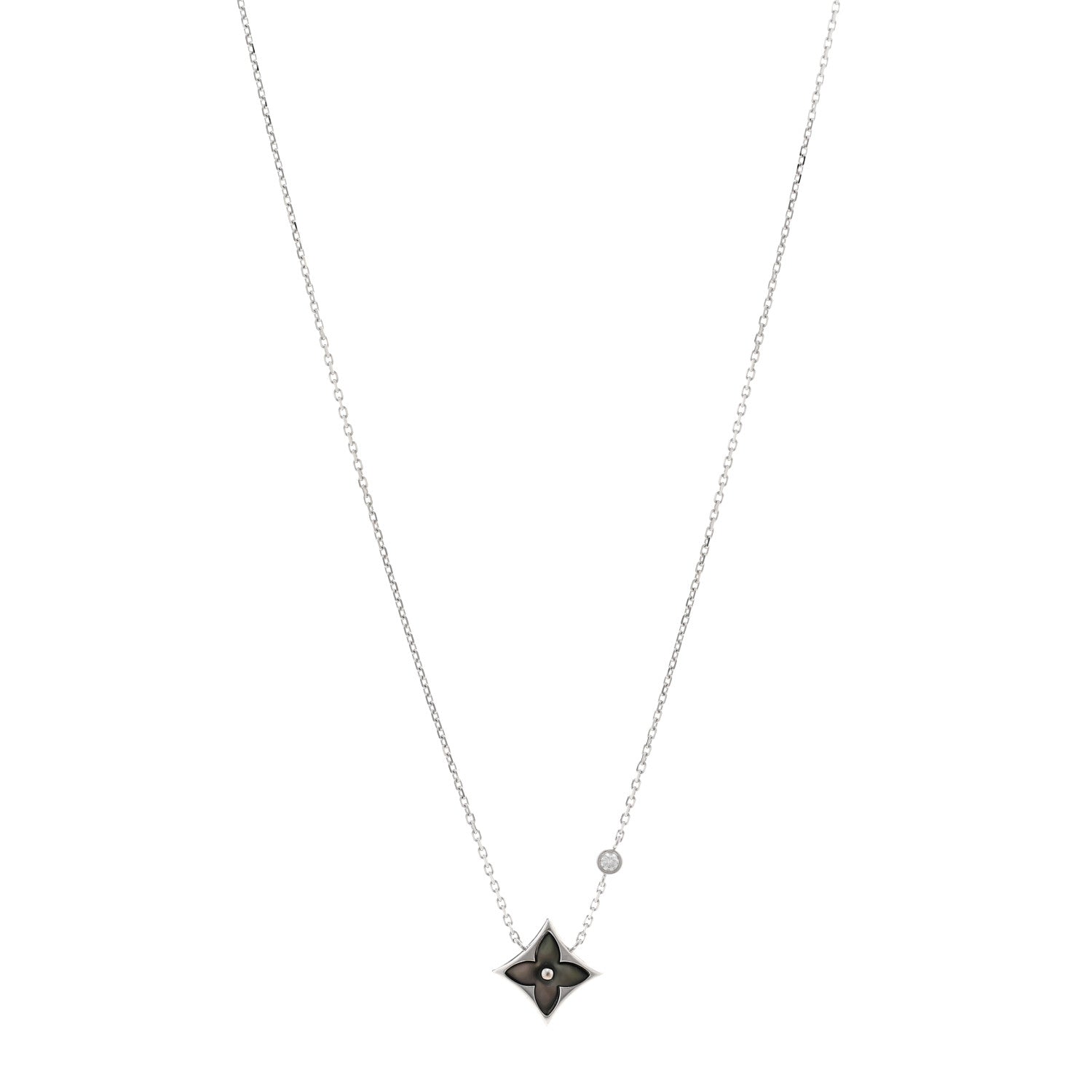 Louis Vuitton 18K White Gold Diamond Grey Mother of Pearl Color Blossom BB Star Pendant Necklace 1 of 6