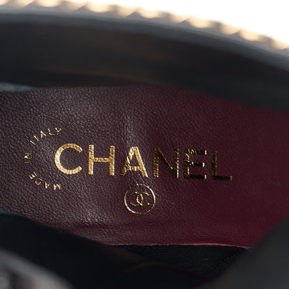 Chanel Lambskin Patent Cap Toe Chain Bow CC Short Boots 39 Black 8 of 9