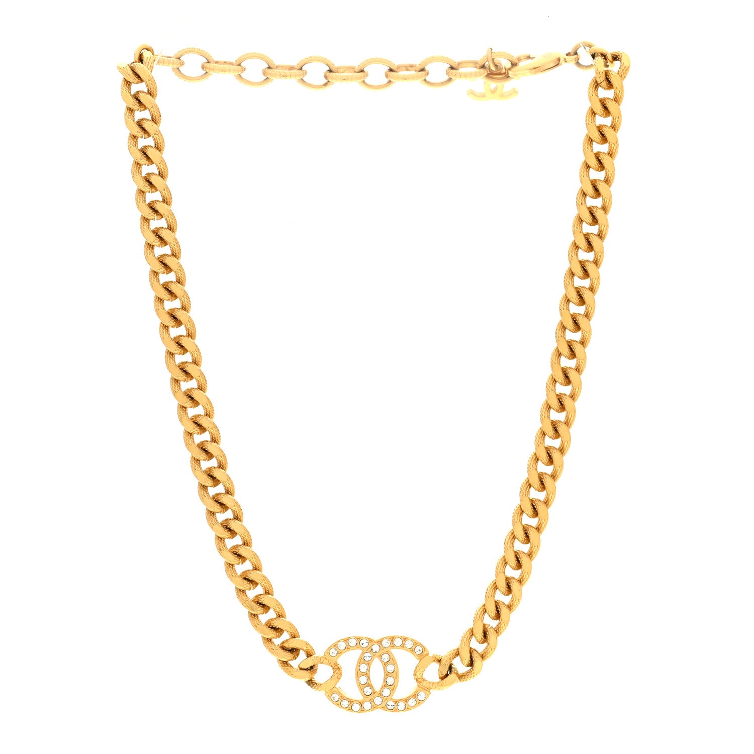 Chanel Crystal Chain Link CC Choker Necklace Gold 3 of 6