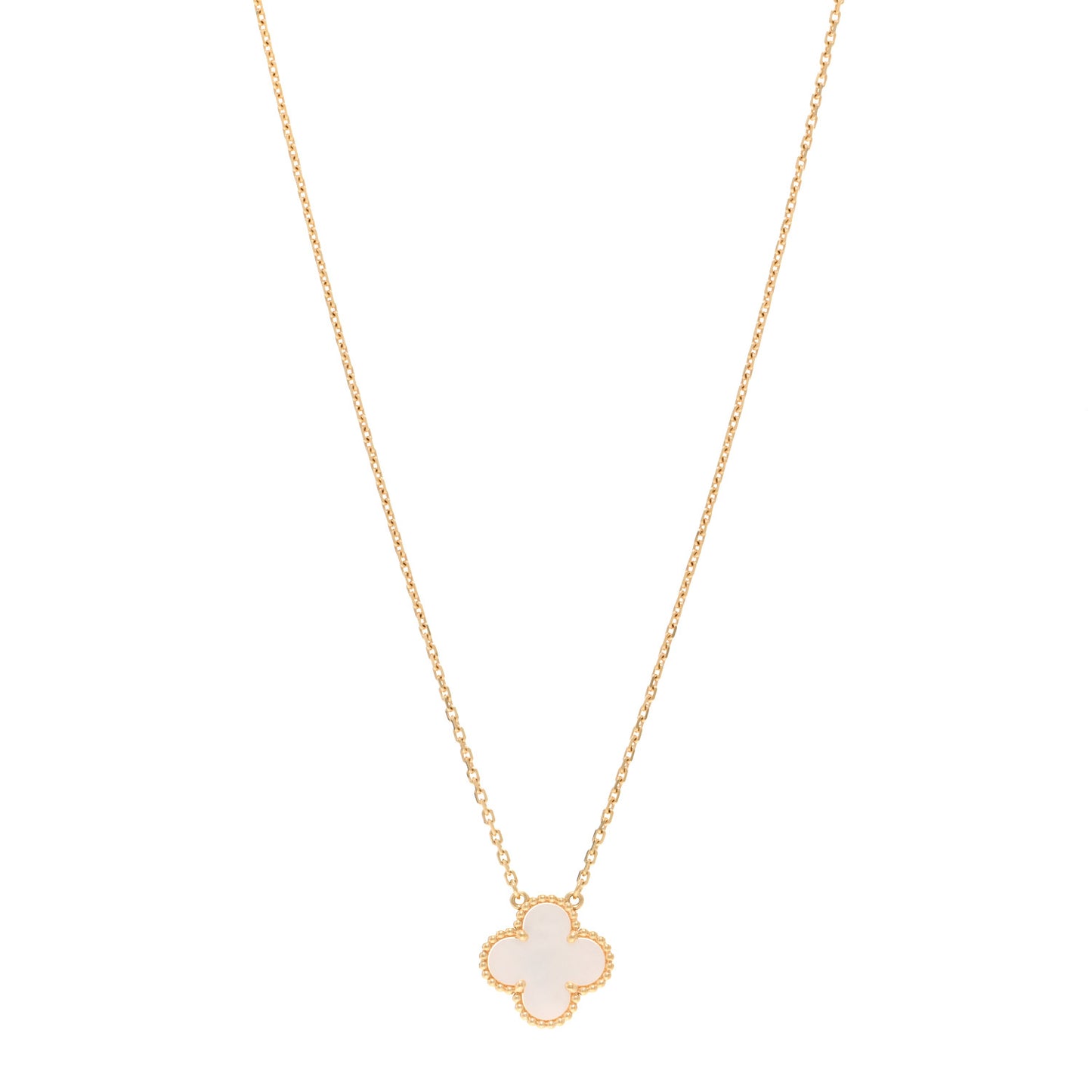 18K Yellow Gold Mother of Pearl Vintage Alhambra Pendant Necklace