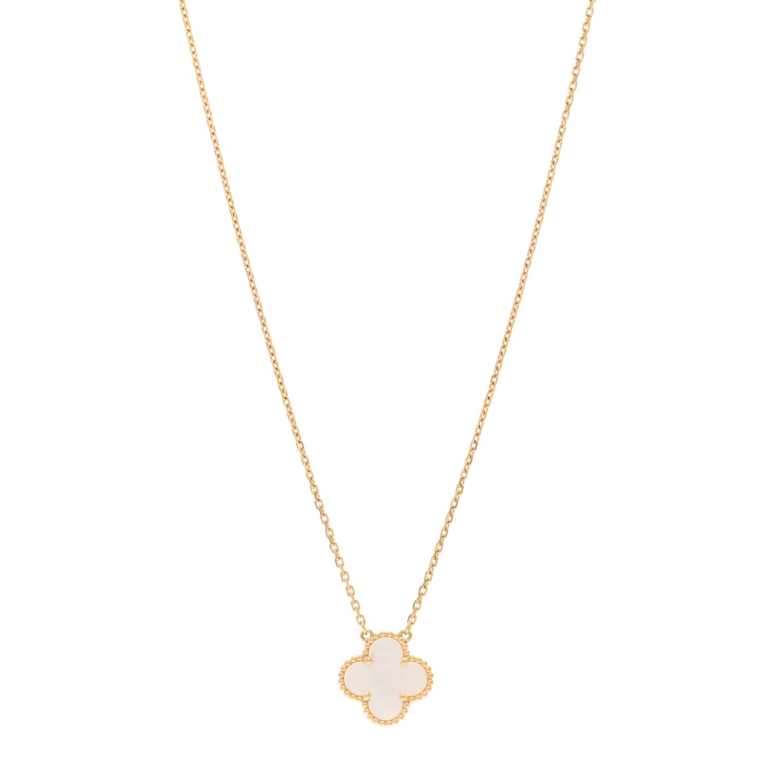 Van Cleef & Arpels 18K Yellow Gold Mother of Pearl Vintage Alhambra Pendant Necklace 1 of 5