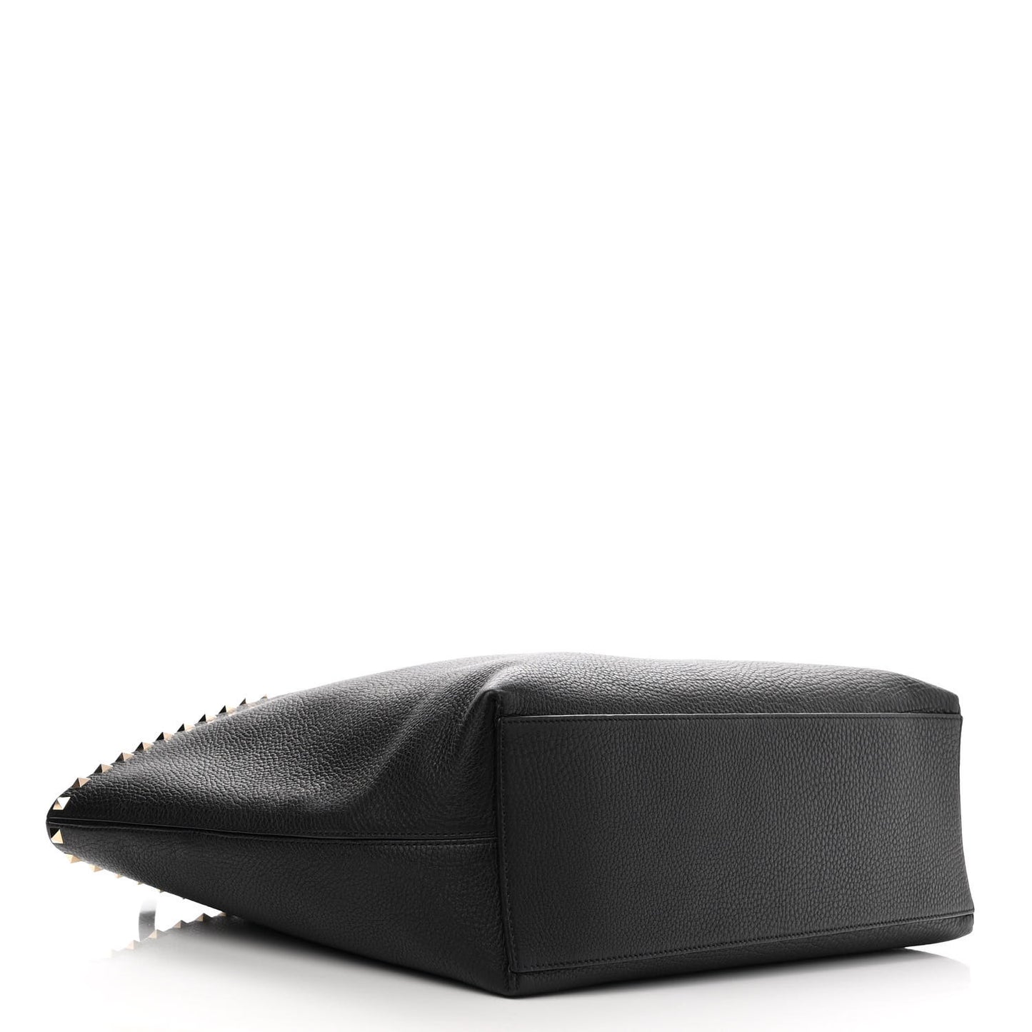Grained Calfskin Rockstud Shoulder Tote Black