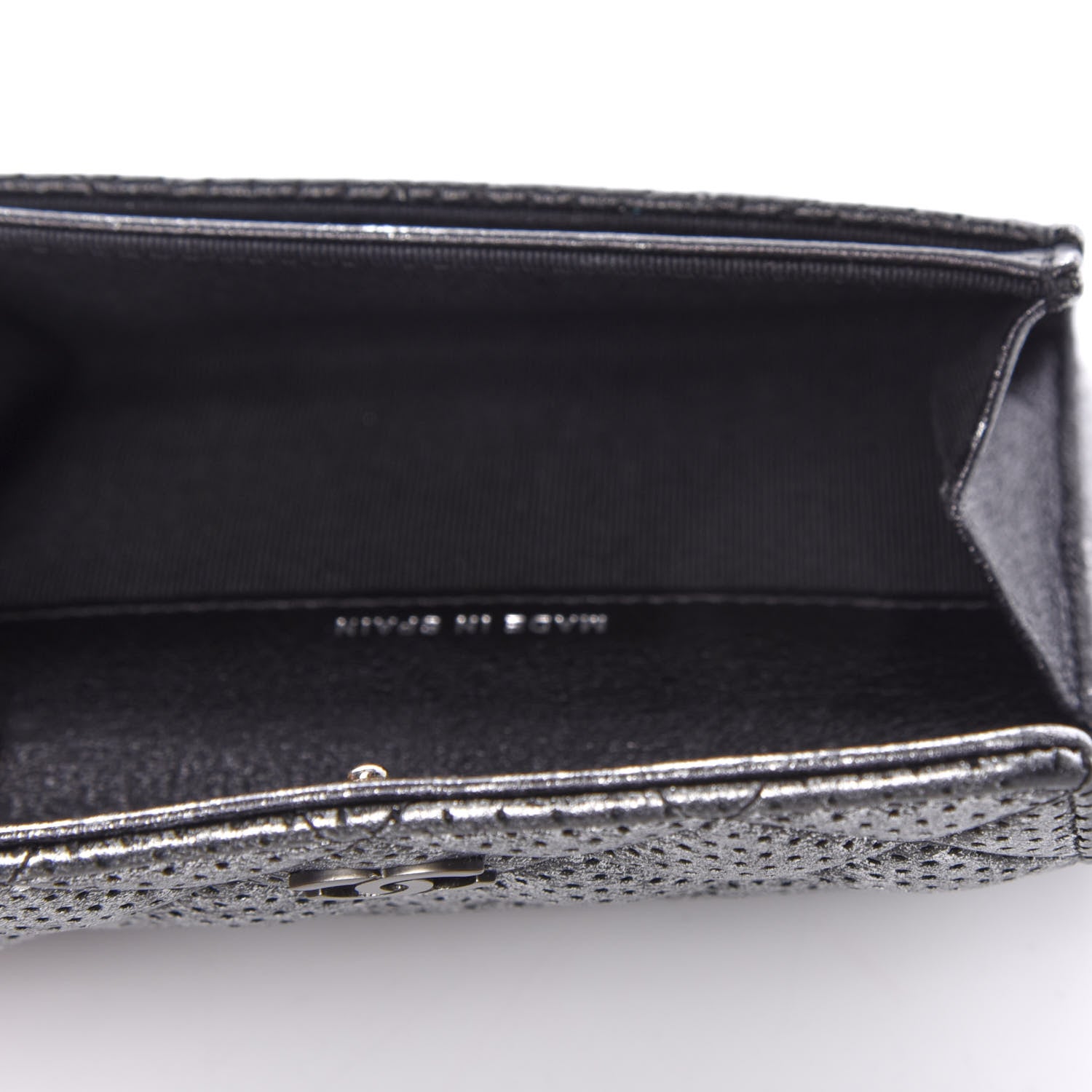 Chanel Metallic Calfskin Perforated Quilted Card Holder Grey 5 of 9