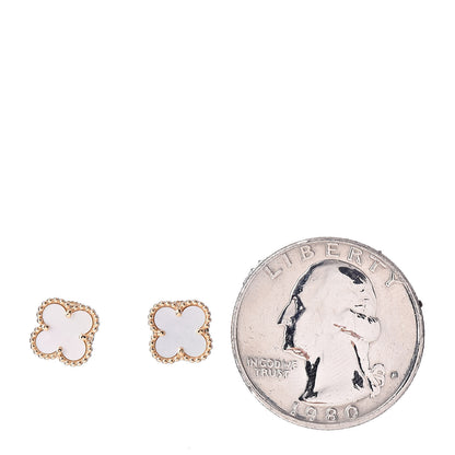 Van Cleef & Arpels 18K Yellow Gold Mother of Pearl Sweet Alhambra Earrings 2 of 4
