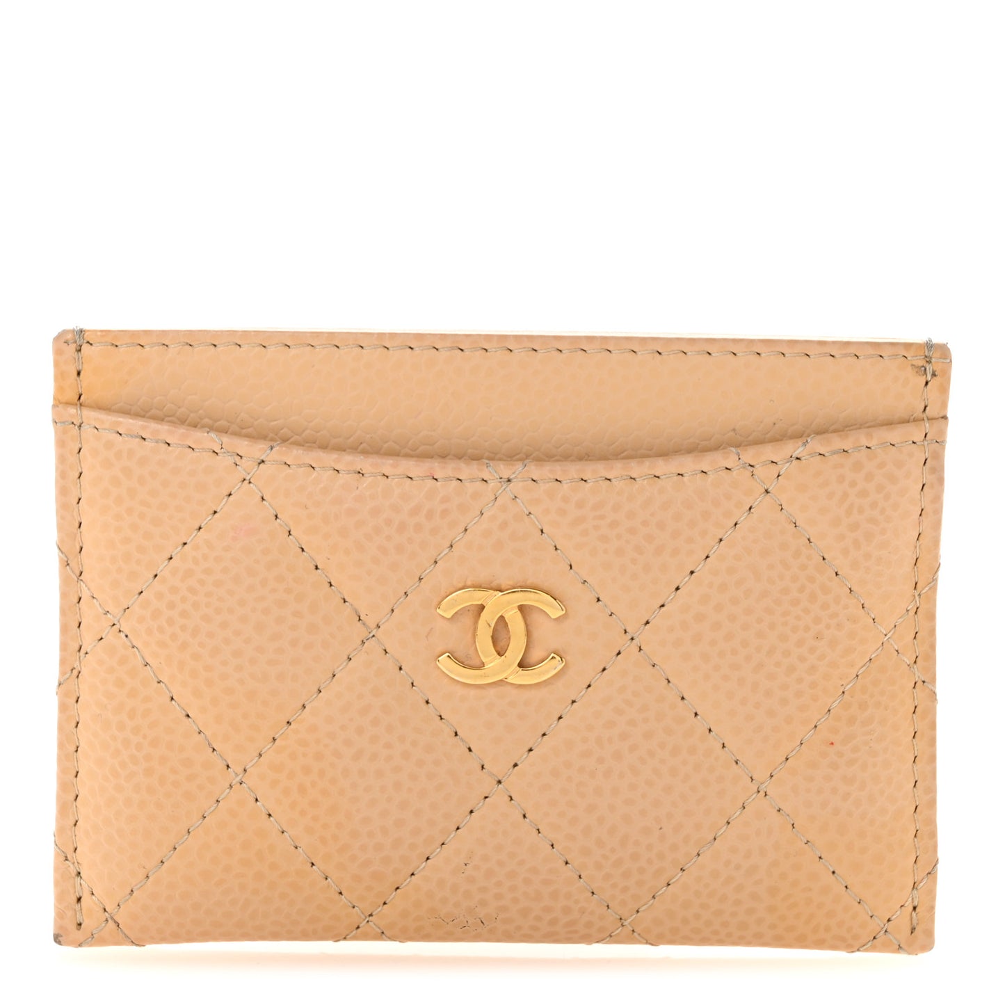 Caviar Quilted Card Holder Beige