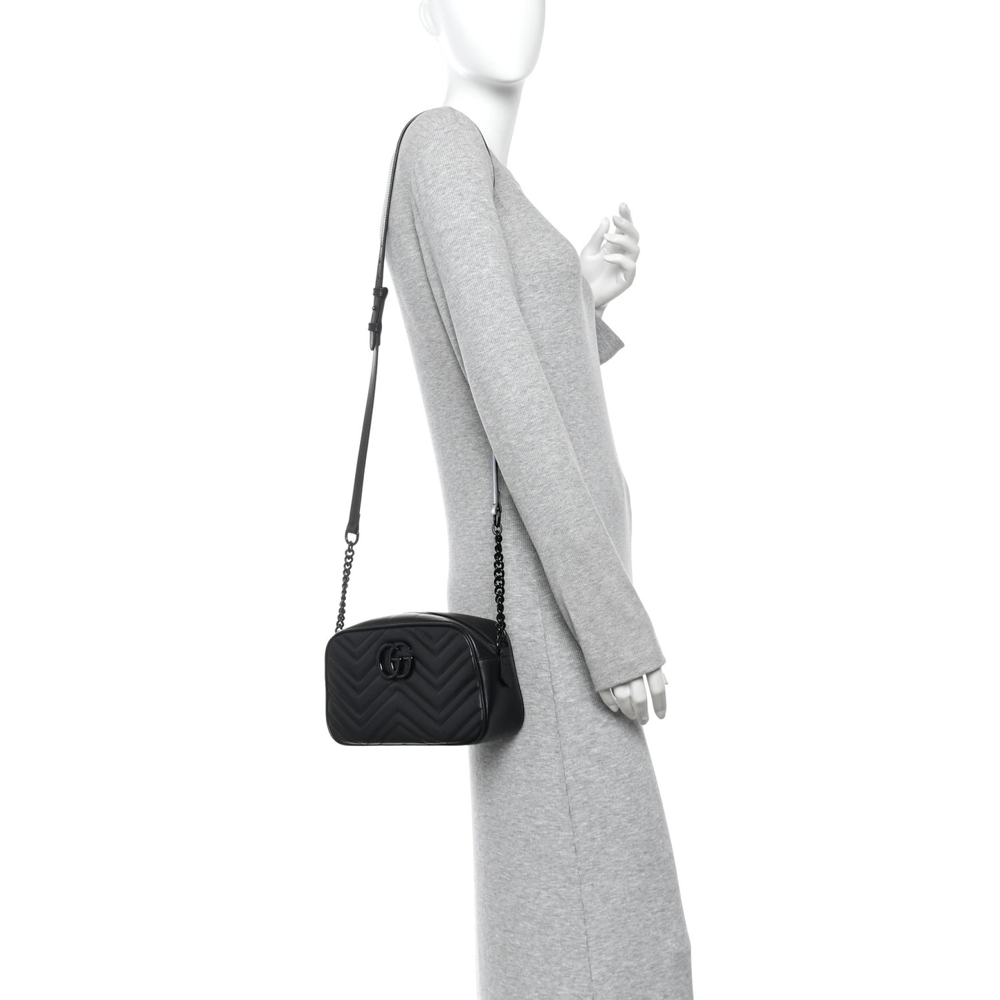 Calfskin Matelasse Monochrome Small GG Marmont Chain Shoulder Bag Black