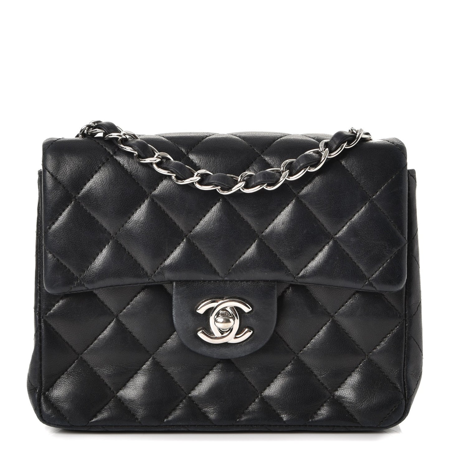Lambskin Quilted Mini Square Flap Black
