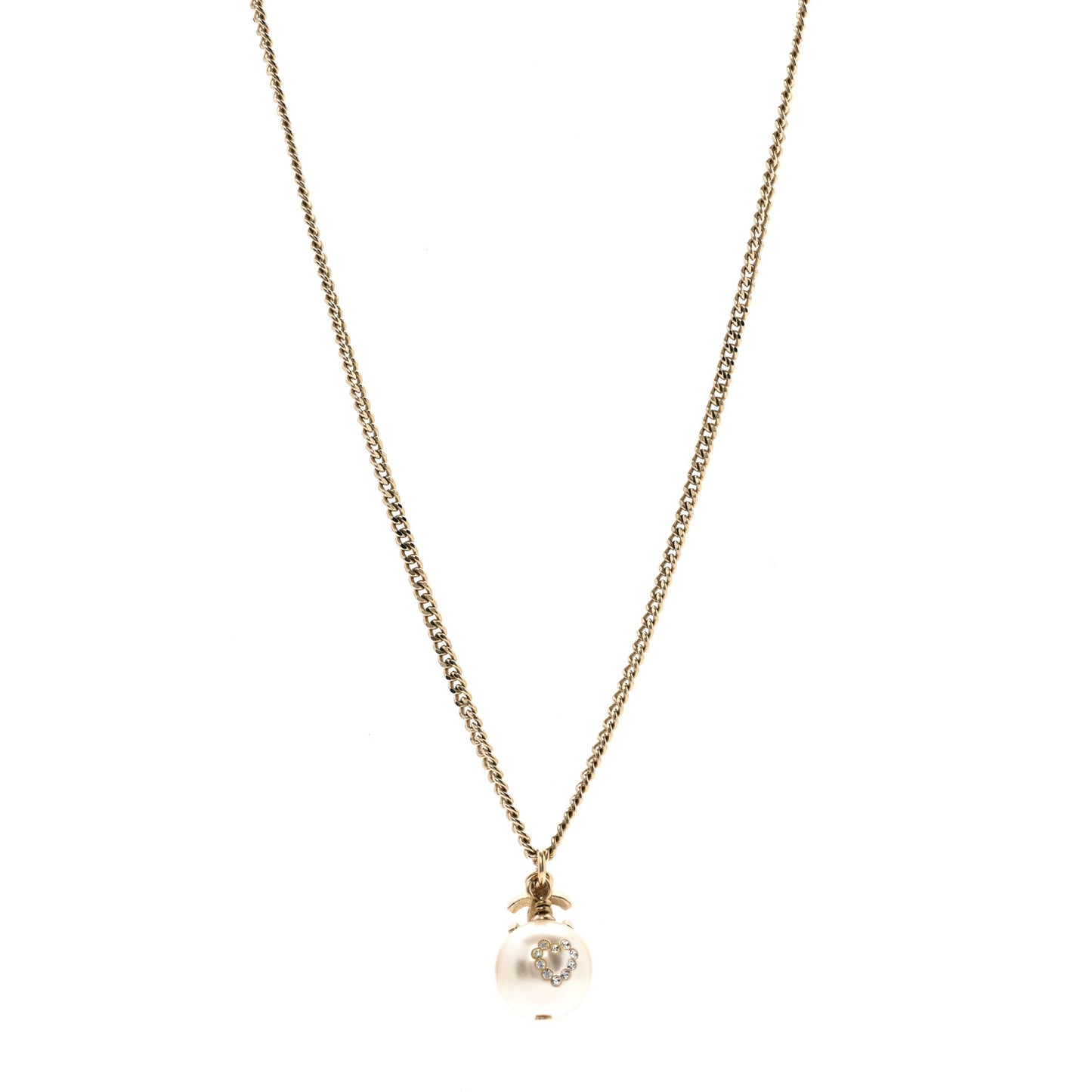 Pearl Crystal CC Heart Necklace Gold White