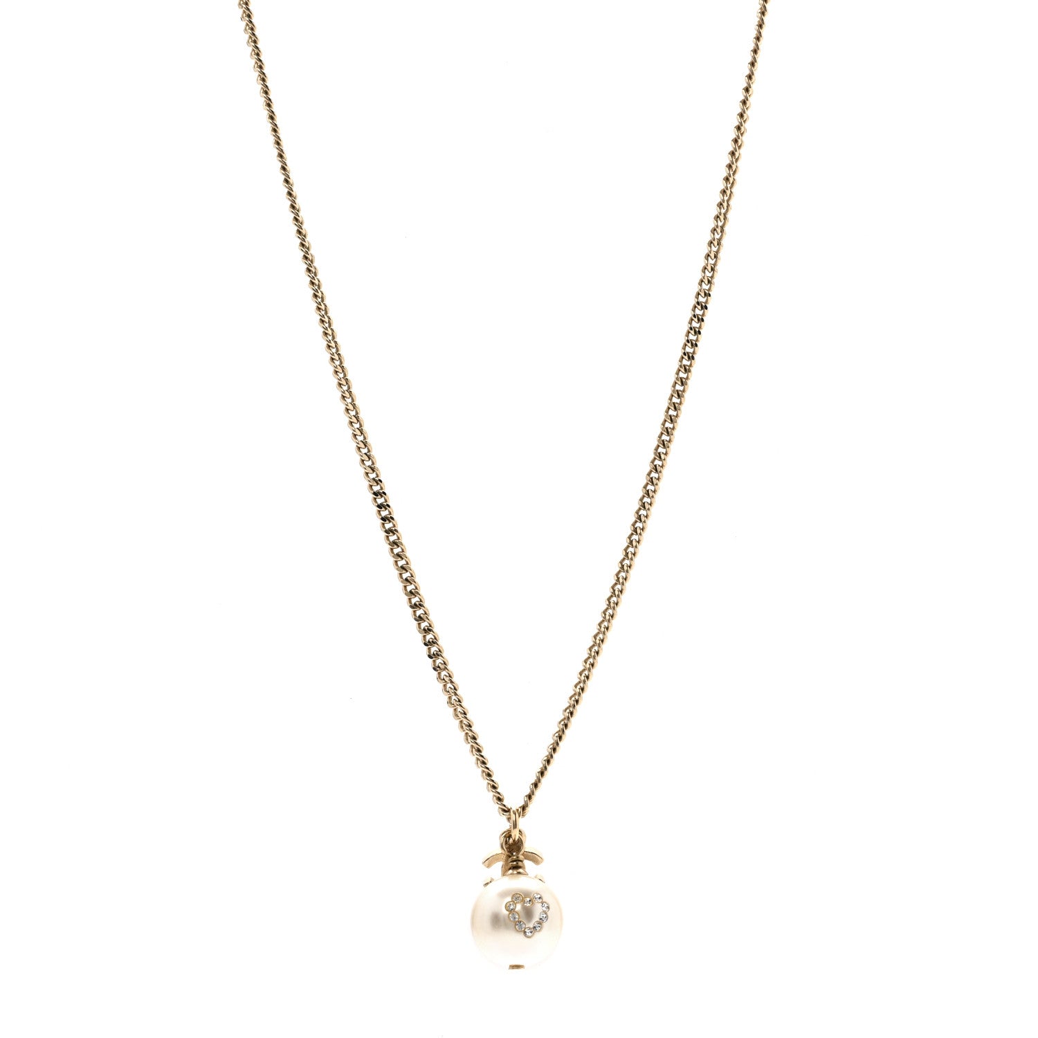 Chanel Pearl Crystal CC Heart Necklace Gold White 1 of 6