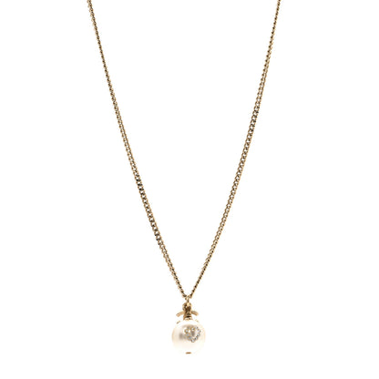 Chanel Pearl Crystal CC Heart Necklace Gold White 1 of 6