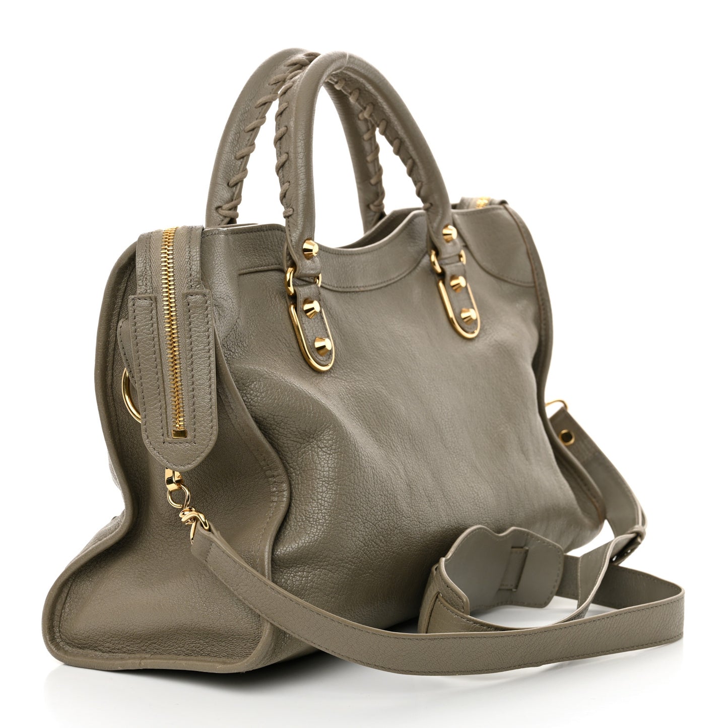 Chevre Gold Metallic Edge Hardware City Gris Taupe