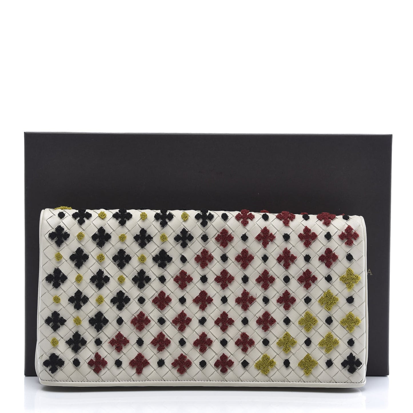 Nappa Intrecciato Embroidered Flap Clutch White Multicolor