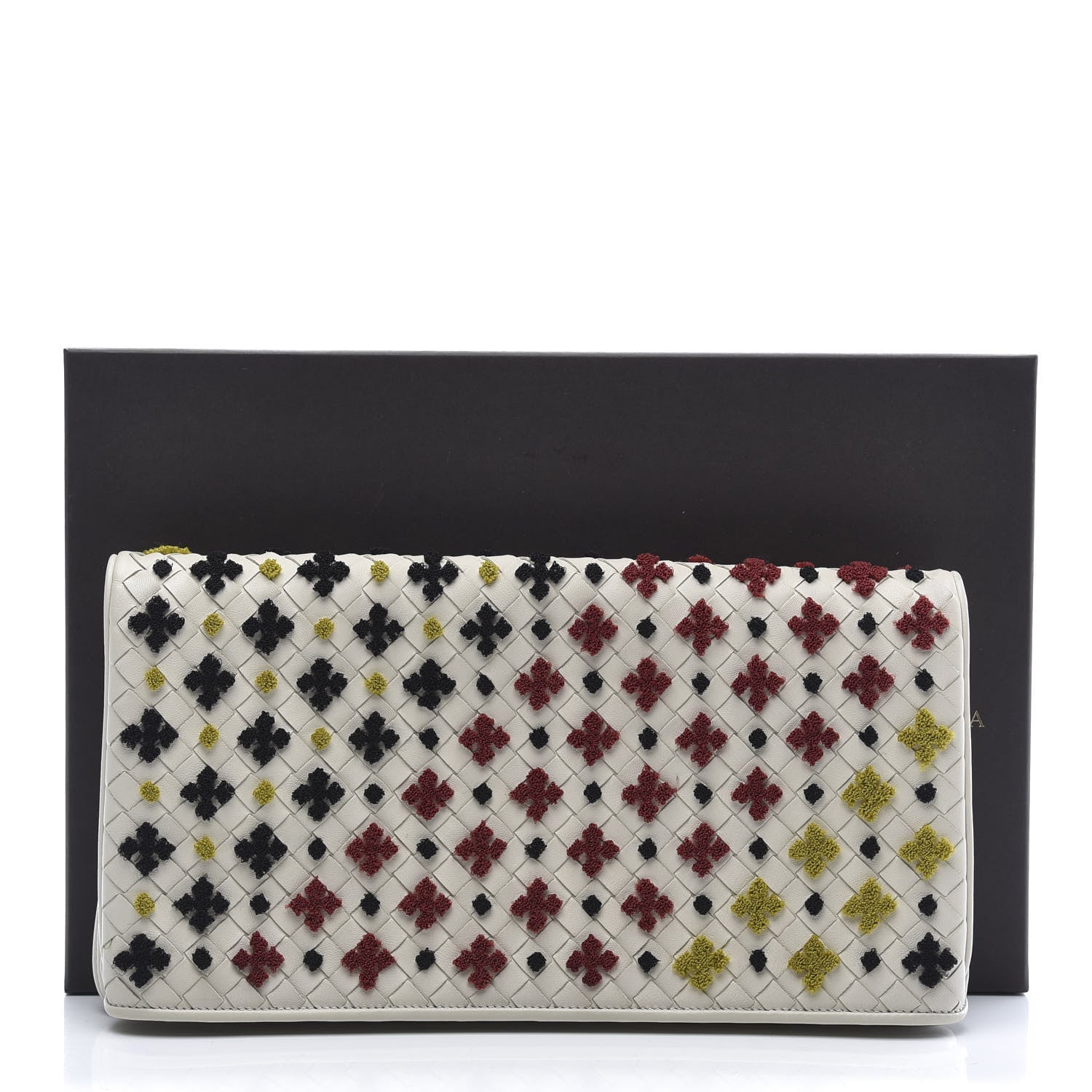 Bottega Veneta Nappa Intrecciato Embroidered Flap Clutch White Multicolor 10 of 10