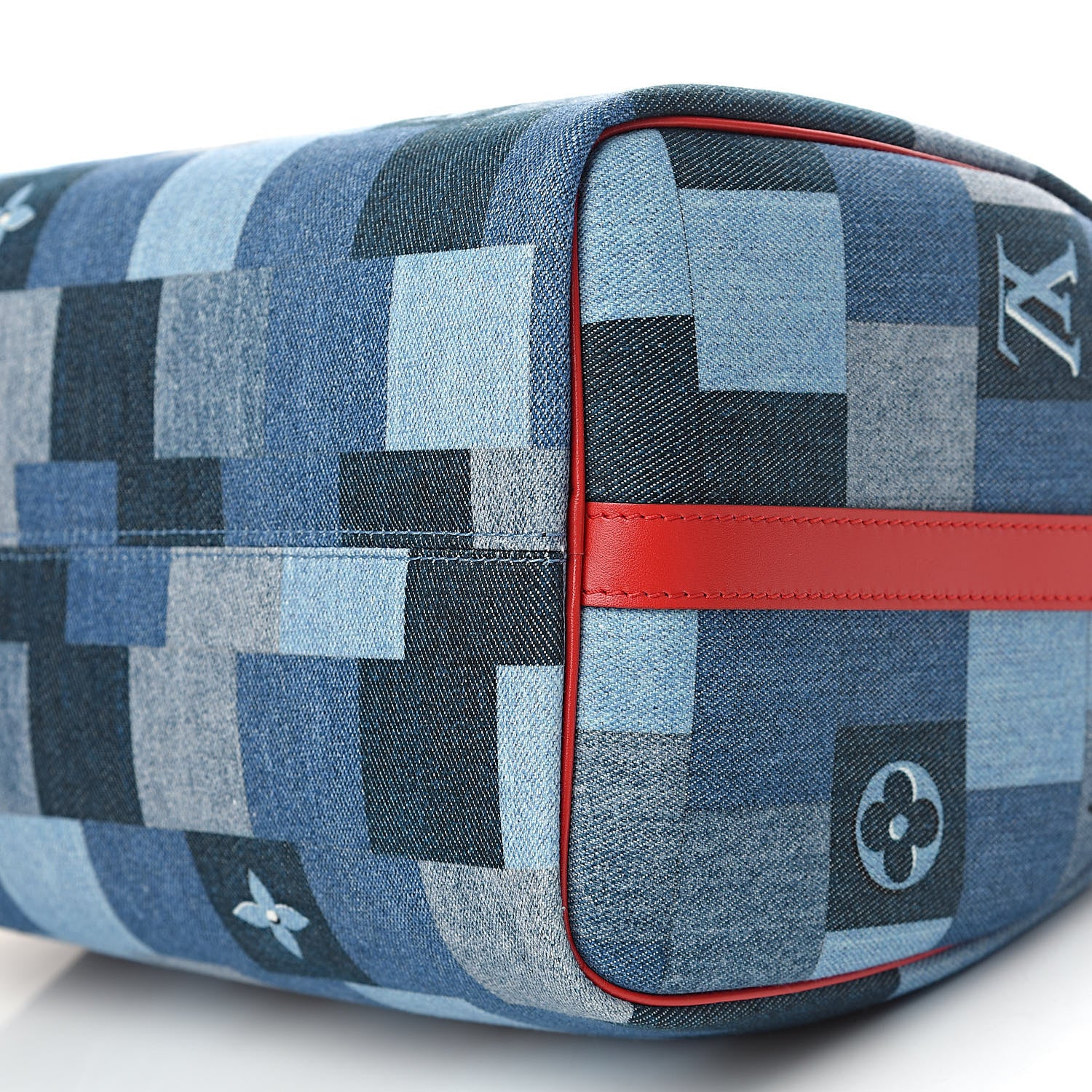 Louis Vuitton Denim Damier Monogram Patchwork Speedy Bandouliere 30 Blue Rouge 10 of 12