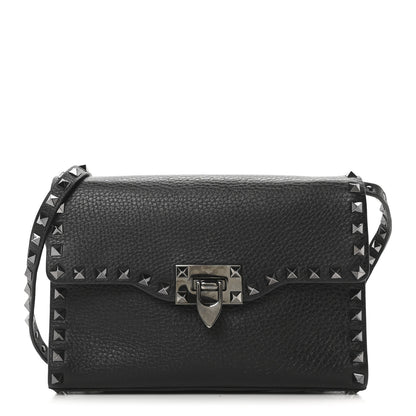 Valentino Garavani Pebbled Calfskin Monochrome Medium Rockstud Flip Lock Crossbody Bag Black 1 of 9