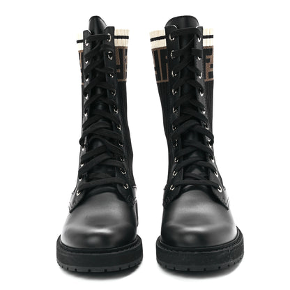 Fendi Calfskin Stretch Fabric Rockoko Biker Boots 38 Tobacco Black Marino 2 of 8