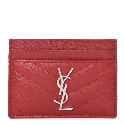 Saint Laurent Grain De Poudre Matelasse Chevron Monogram Credit Card Case Rouge Eros 1 of 12