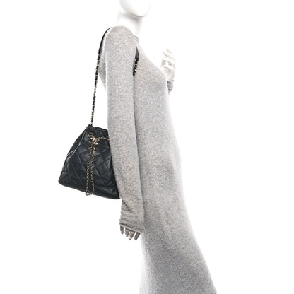 Chanel Lambskin Quilted Chain Drawstring Bag  Black 2 of 10
