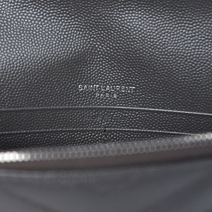Saint Laurent Grain De Poudre Matelasse Chevron Monogram Envelope Chain Wallet Coal 8 of 10