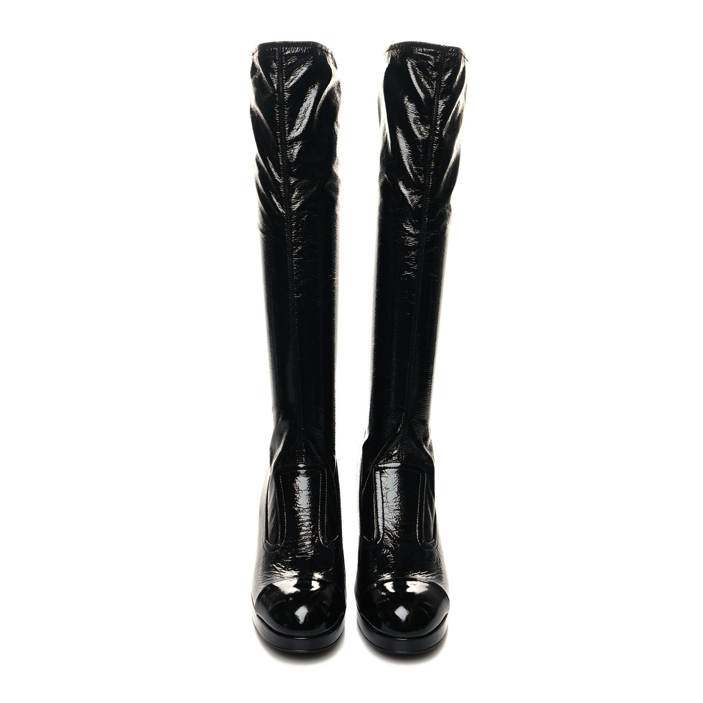 Crumpled Patent High Boots 41 Black