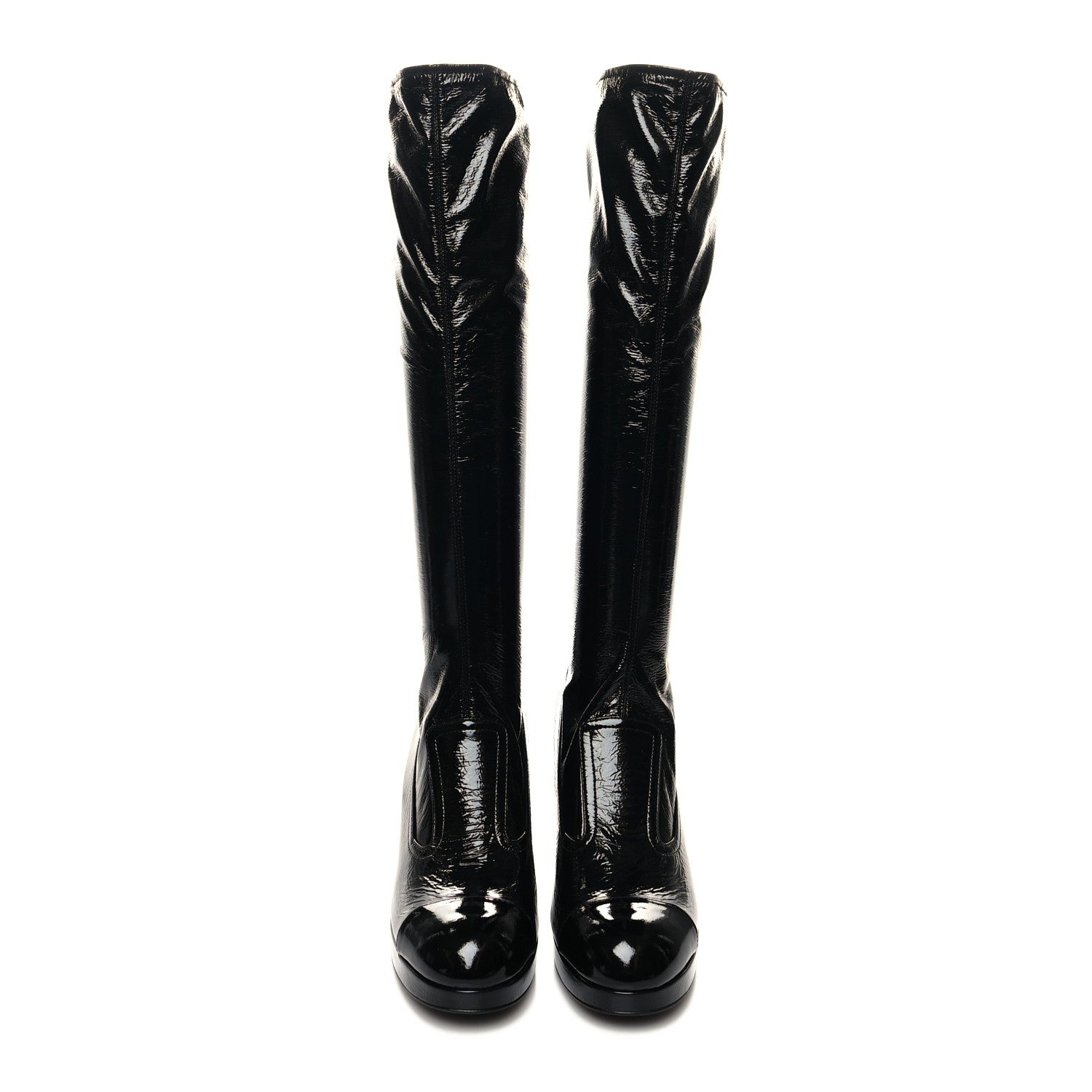 Chanel Crumpled Patent High Boots 41 Black 2 of 8