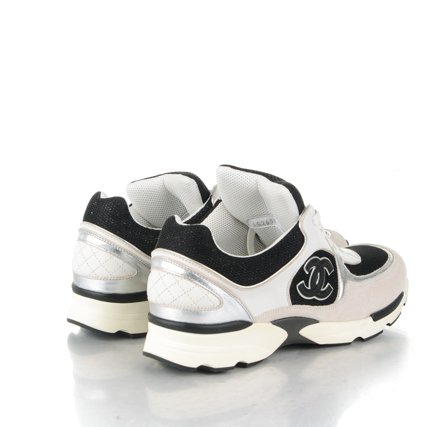 Suede Calfskin CC Sneakers 40.5 Black White Silver