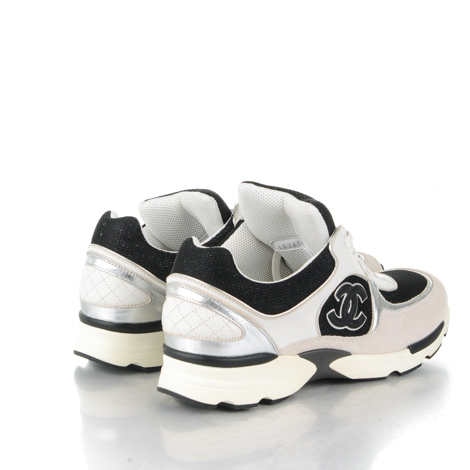 Chanel Suede Calfskin CC Sneakers 40.5 Black White Silver 4 of 8