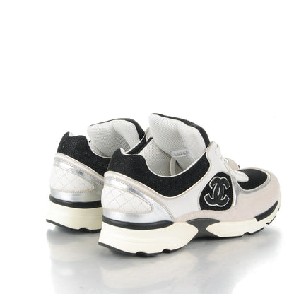 Chanel Suede Calfskin CC Sneakers 40.5 Black White Silver 4 of 8