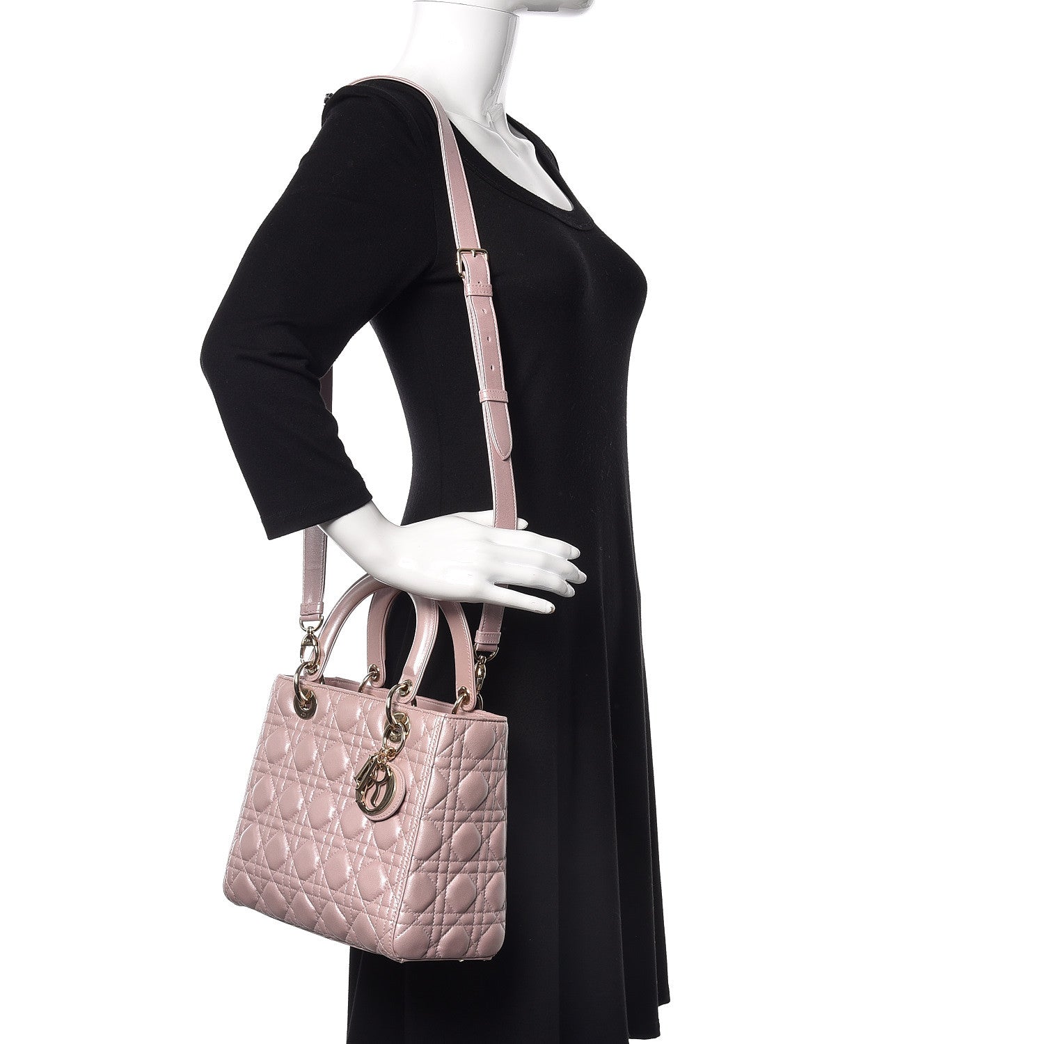 Christian Dior Pearly Lambskin Cannage Medium Lady Dior Lotus 2 of 10