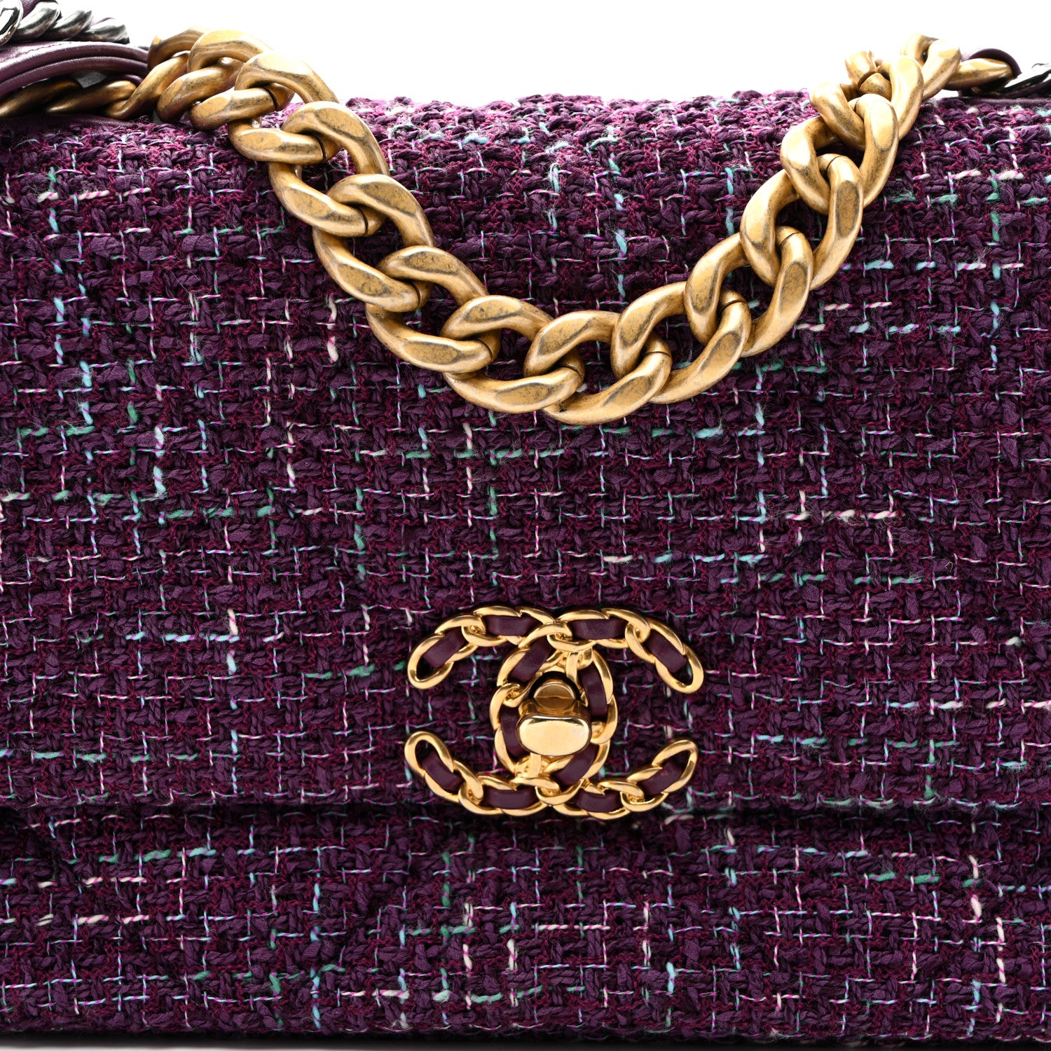Chanel Tweed Quilted Medium Chanel 19 Flap Purple 7 of 9