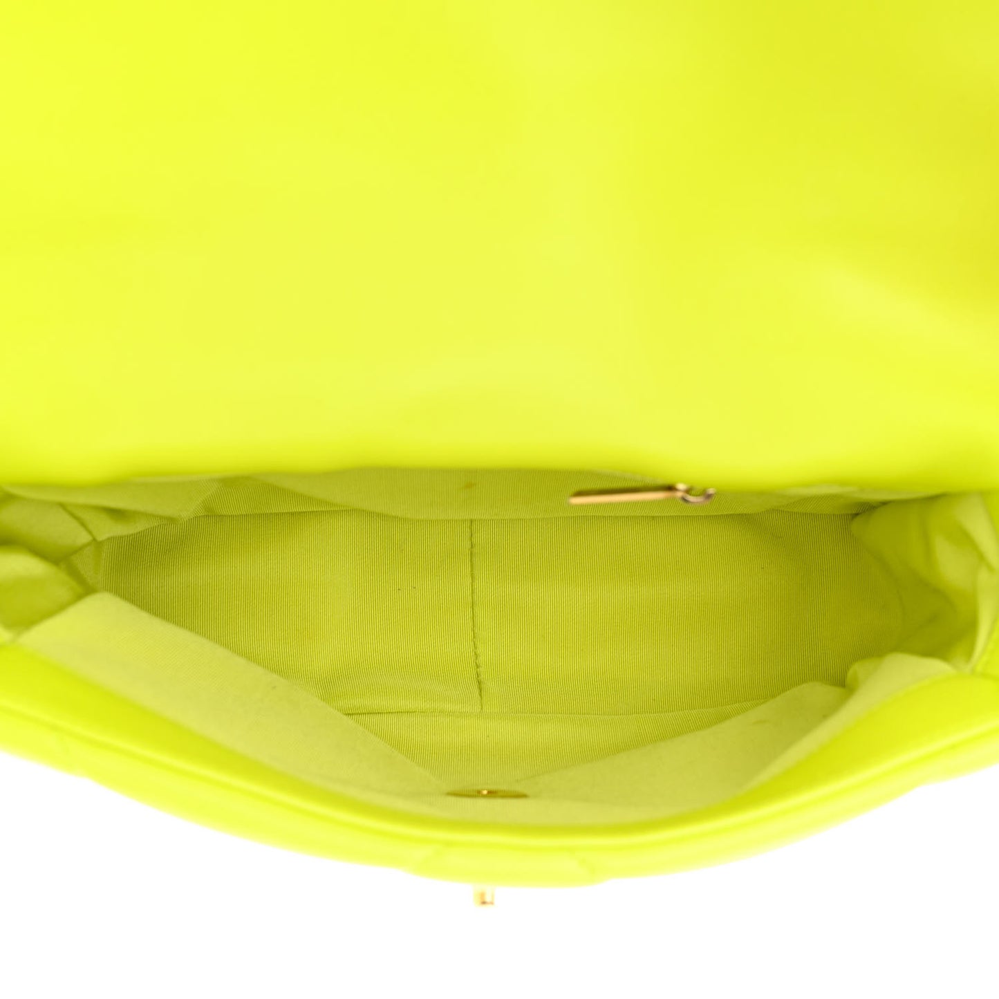 Shiny Lambskin Quilted Medium Chanel 19 Flap Neon Yellow