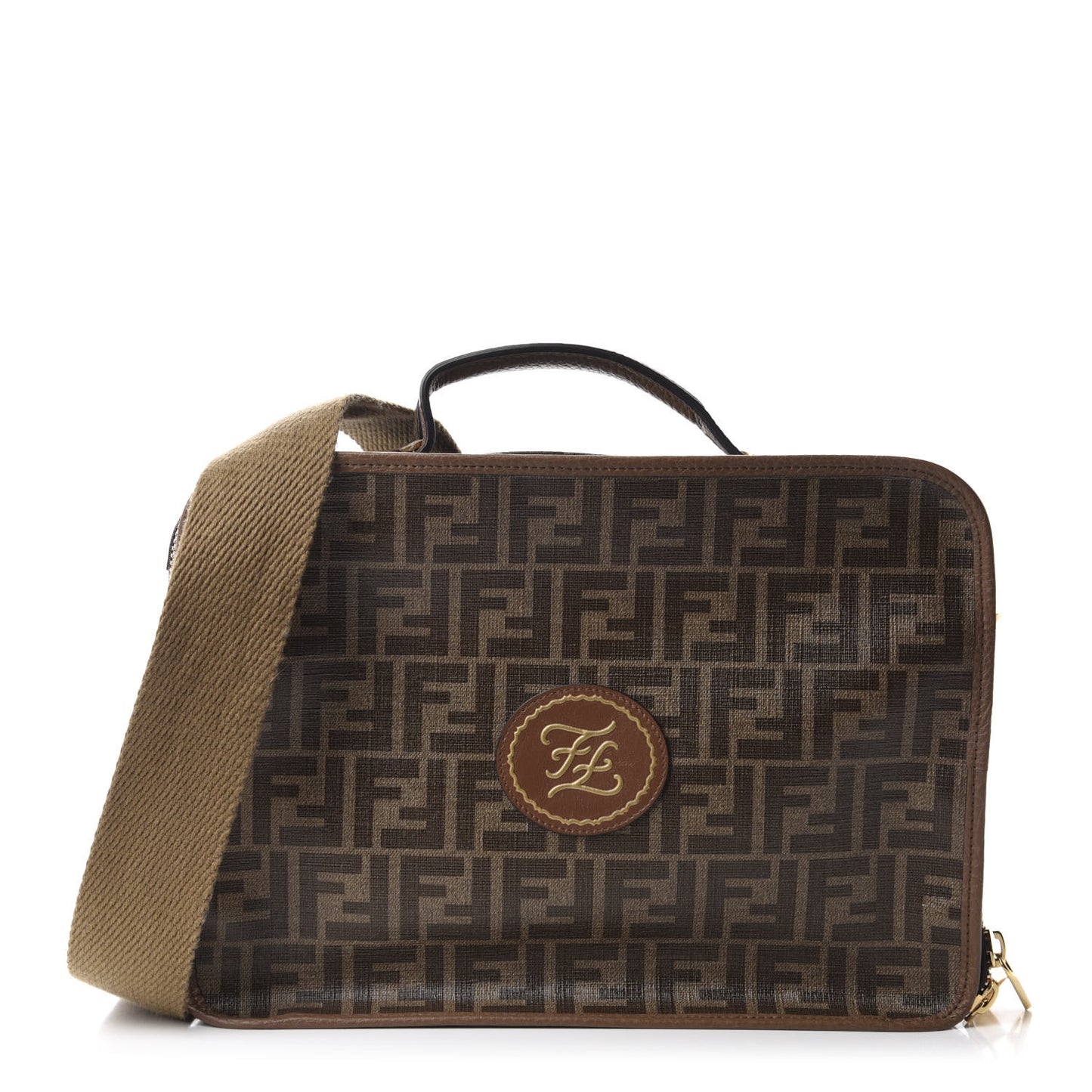 Glazed Fabric FF 1974 Karligraphy Small Travel Bag Mogano Panna