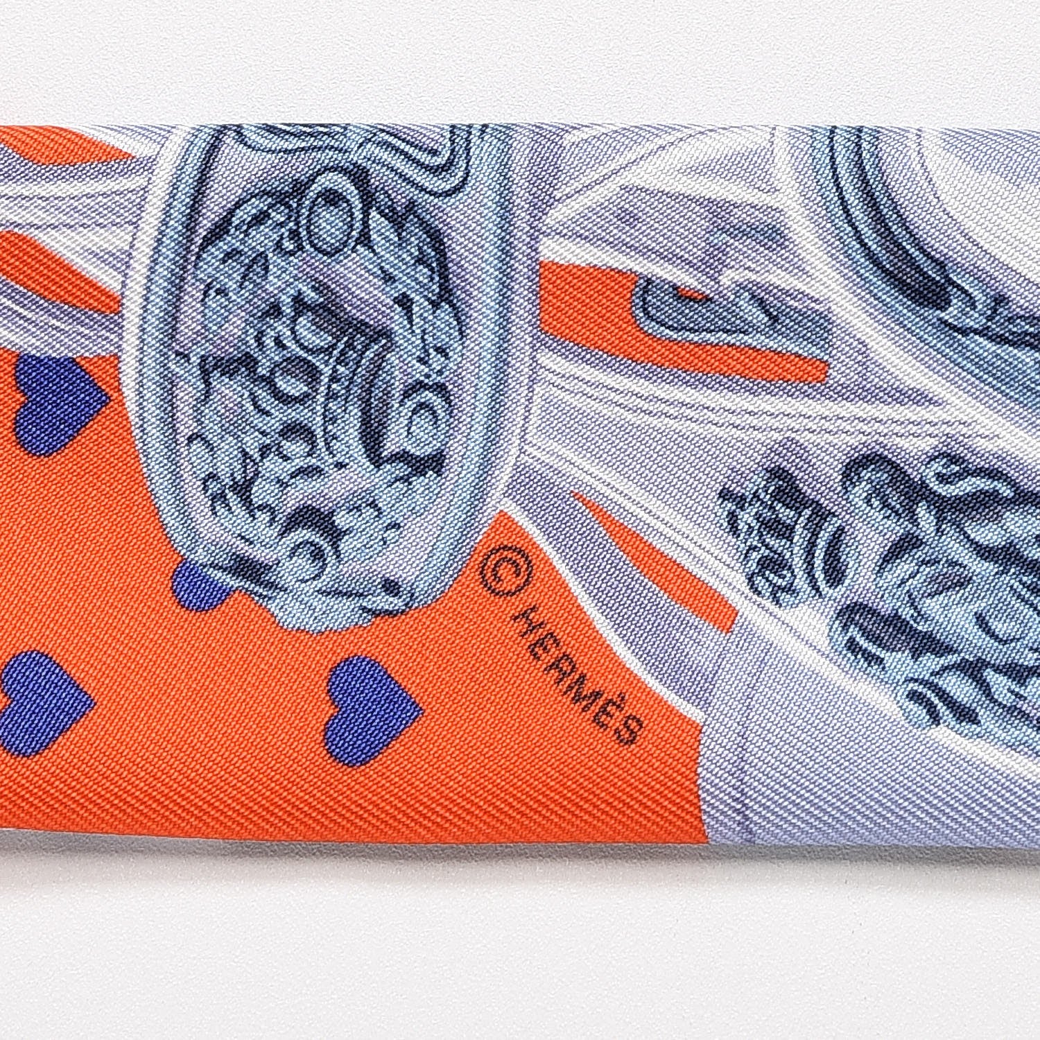 Hermes Silk Brides de Gala Love Twilly Orange Gris Bleuete Saumon 6 of 6