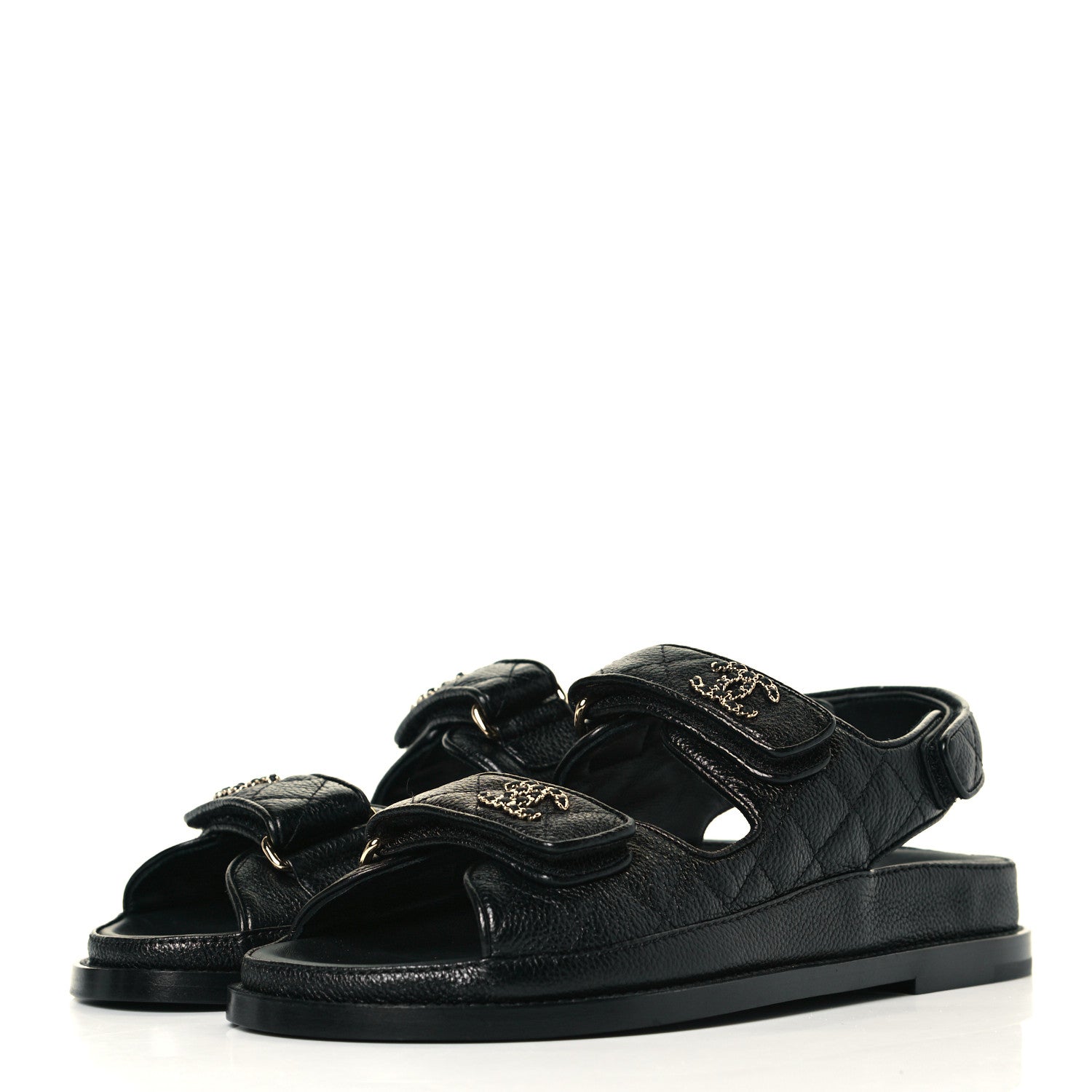 Chanel Grained Calfskin Velcro Dad Sandals 36.5 Black 2 of 9
