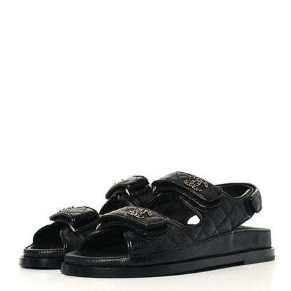 Chanel Grained Calfskin Velcro Dad Sandals 36.5 Black 2 of 9